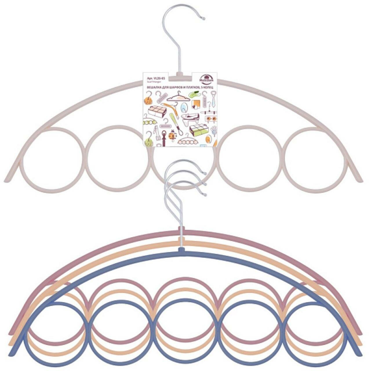 фото Вешалка для шарфов и платков. 5 колец. Размер 40х23 см. 2цв x