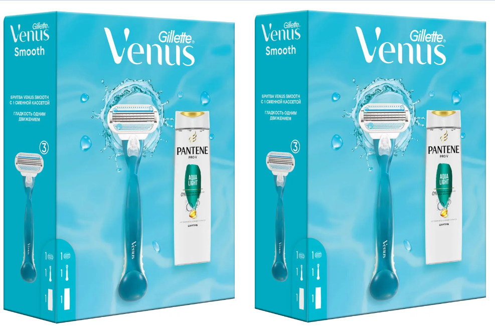 Подарочный набор Venus бритва с 1 сменной кассетой + Шампунь Pantene Aqua Light 250 мл, 2 уп.