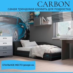 Фабрика Мирлачёва Кровать CARBON 90х190, реечное основание, изголовье справа с подъемным механизмом , кант бирюза