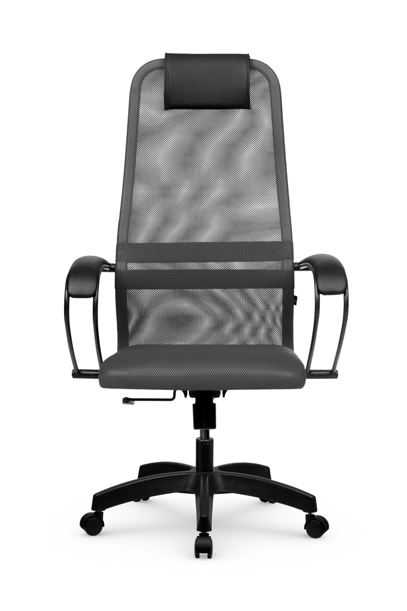 кресло офисное SU-B-8 темно-серый экокожа/сетка Метта - фото №8