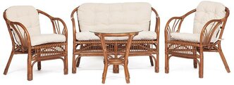 Комплект " NEW BOGOTA " ( диван + 2 кресла + стол со стеклом ) /с подушками/ ротанг, кр:61х67х78,5см, дв:108х66х78,5см, ст:D60х56,5см, coco brown (коричневый кокос)