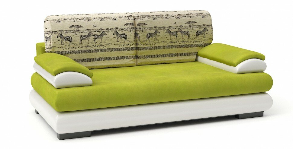 фото Диван прямой Фиджи еврокнижка салатовый велюр+белая экокожа (пружинный блок "боннель")