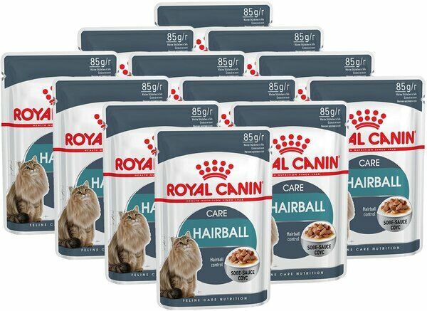 фото Royal Canin Нairball Control для выведения шерсти 1уп.×12шт.×85гр. (кусочки в соусе)