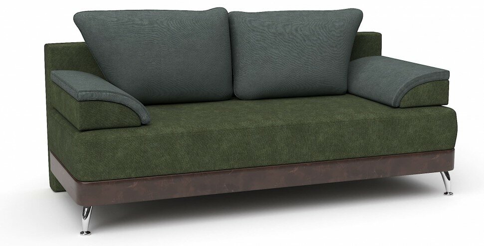фото Диван прямой Алиа еврокнижка зеленый/серый велюр+коричневая экокожа (пружинный блок "боннель")