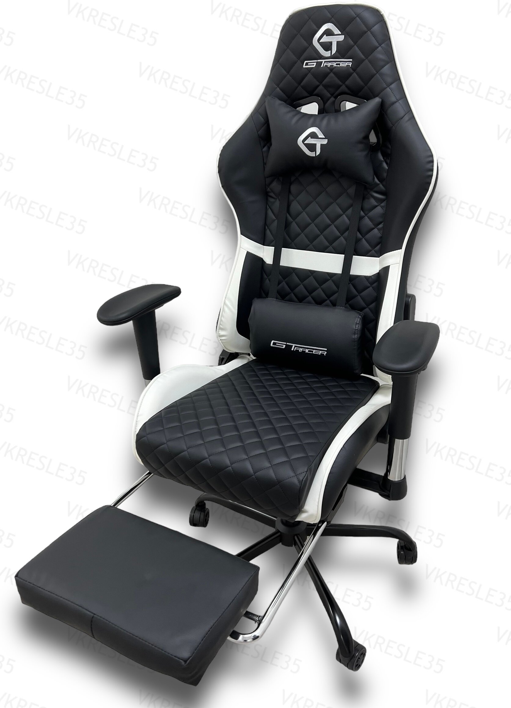 Игровое Компьютерное Кресло,Черно-Белый, с подставкой для ног
