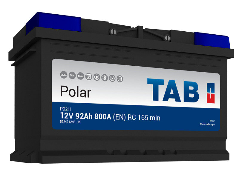 Аккумулятор автомобильный TAB Polar 6СТ-92.0 59249 92Ah 800A ОП (353х175х190) L4 315x175x190