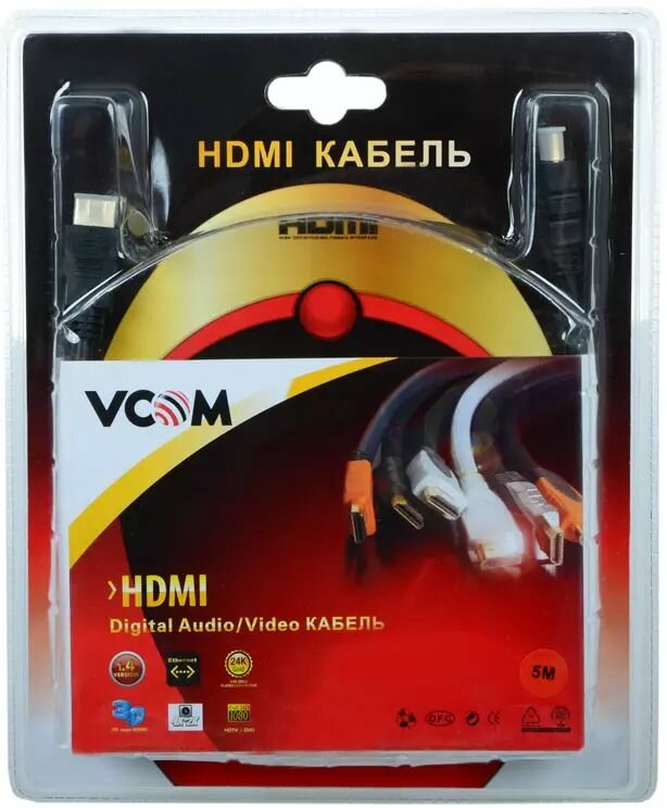 Кабель VCOM VHD6020D-5MB Кабель HDMI 19M/ M ver:1.4+3D, 5m, позолоченные контакты, 2 фильтра Blister