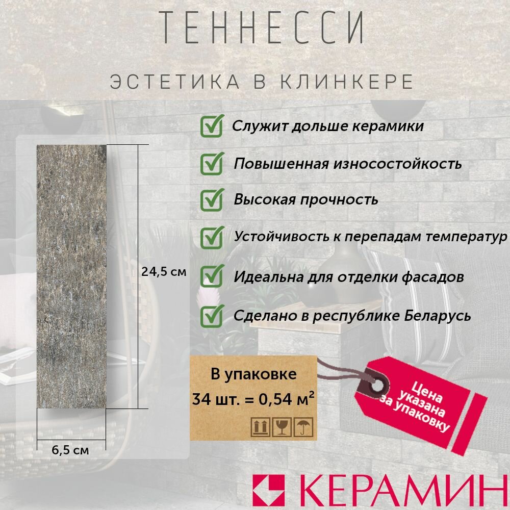 Керамическая плитка для стен Теннесси 1Т 245х65 (упак 0.54 м. кв.)