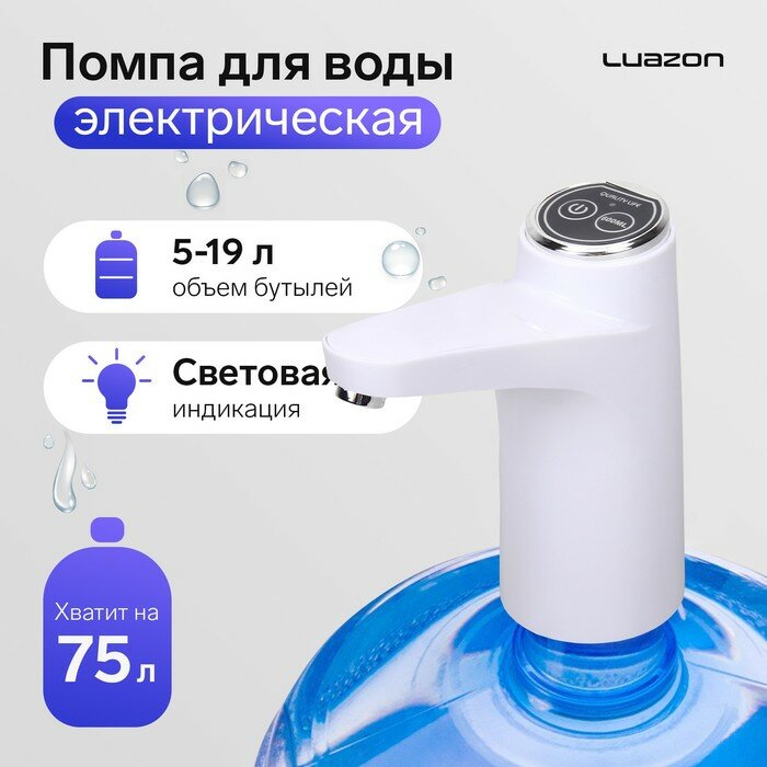 Luazon Home Помпа для воды Luazon LWP-06, электрическая, 5 Вт,800 мАч,порционная подача воды, АКБ, белая