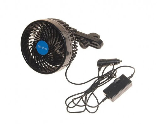 Вентилятор Mitchell 16 см, 12V, 9W, диммер, на подголовник, с регулируемыми углами обдува, black/blue