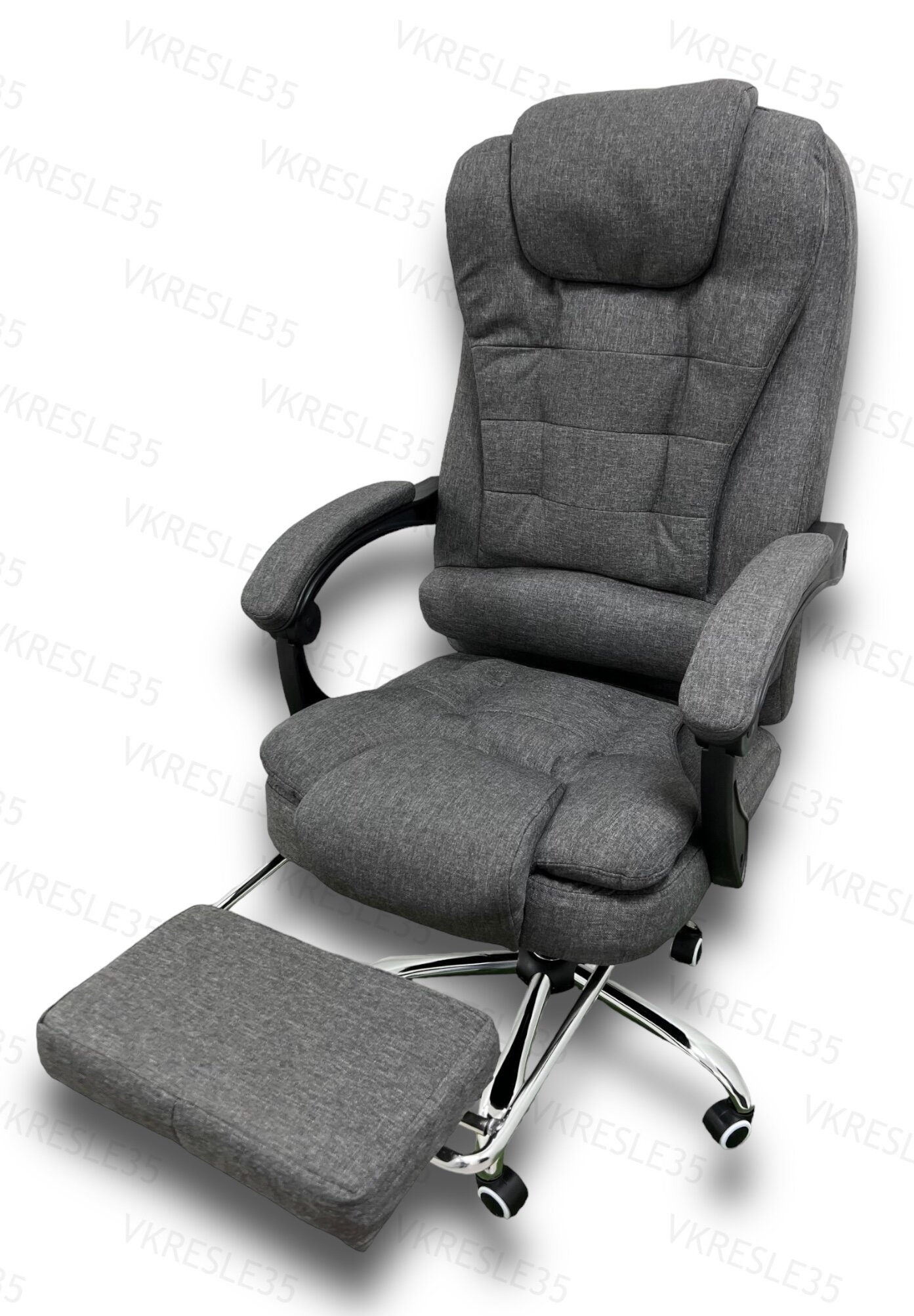 Компьютерное кресло - Кресло Руководителя, функция Вибромассажа ,Тканевое, с подставкой для ног, цвет темно-серый