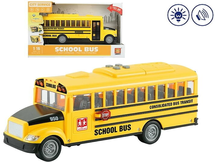 Автобус 1:16 SCHOOL BUS инерционный на батарейках (светзвук