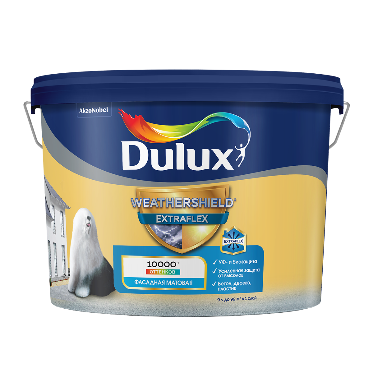 DULUX WEATHERSHIELD EXTRAFLEX краска для фасадов и цоколей акриловая матовая база BW 5л