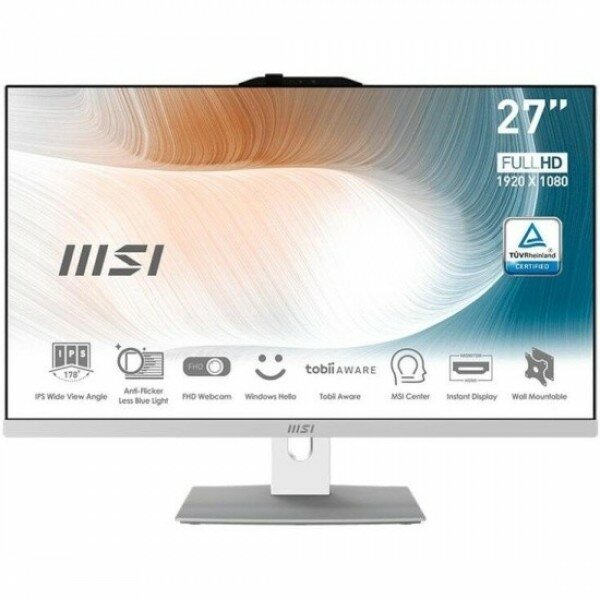 MicroStar Моноблок MSI Modern AM272P 12M 9S6-AF8212-492 White 27" {FHD i5 1240P/16Gb/512Gb SSD/ noOS/WirelessKB&mouse Eng/Rus}