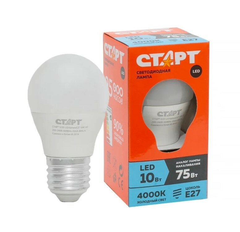 Старт лампа светодиодная ECO LEDGLSE27 10W 40