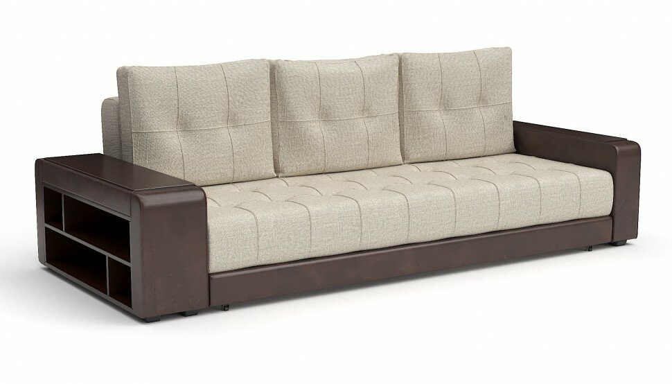 фото Диван прямой Милан еврокнижка бежевая рогожка+коричневая экокожа (пружинный блок "боннель")