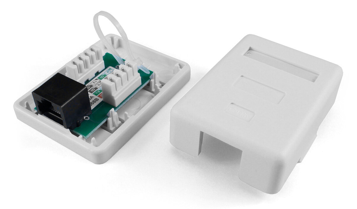 фото Розетка Hyperline SB1-1-8P8C-C6-WHRJ45 1 кат.6 UTP бел. (упак.:1шт)