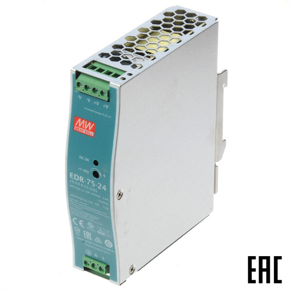 Блок питания EDR-75-24 1ф выход 24В постоянного тока 3,2А стабилизированный (Mean Well)