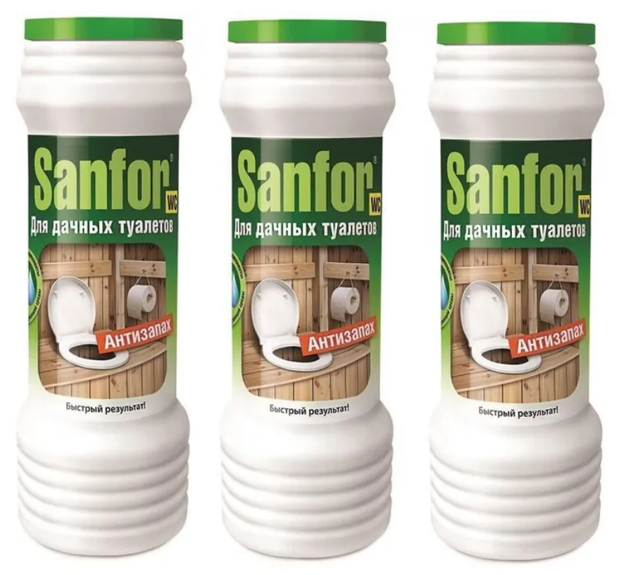 Средство дезинфицирующие Sanfor для дачных туалетов, 3 шт х 400 гр
