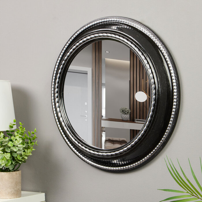 Зеркало интерьерное, настенное, D=45,5 см, черный с серебром - фотография № 1