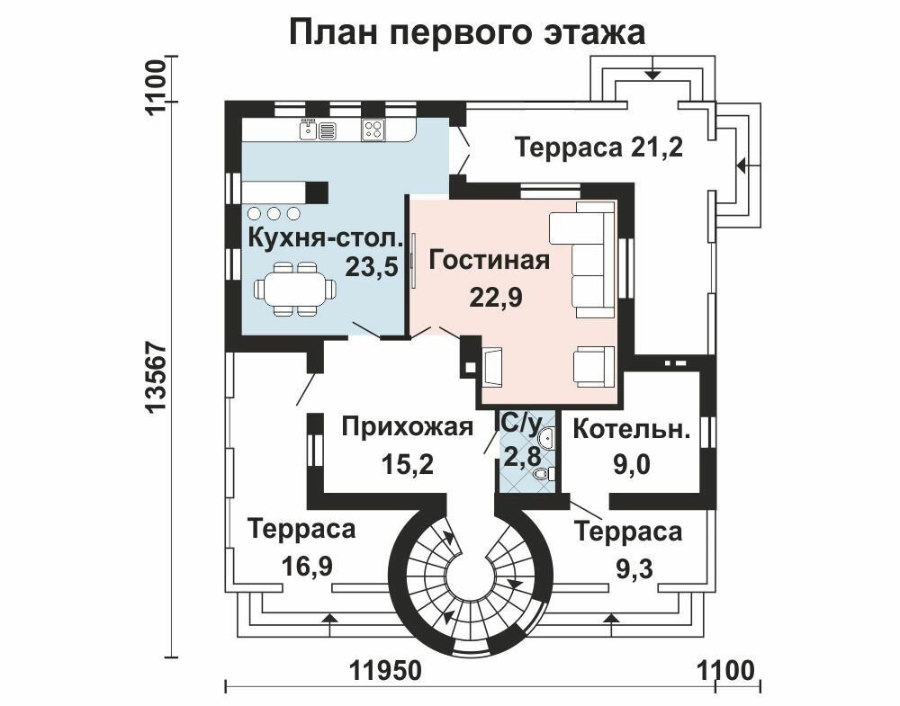 (138м2, 12х11м) Готовый проект дома из газобетона с мансардой и камином - AS-2217 - фотография № 3