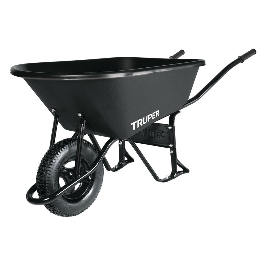 фото Тачка с корытом нагрузка до 530 кг Truper 120 л, пневмоколесо 40 см, пластик