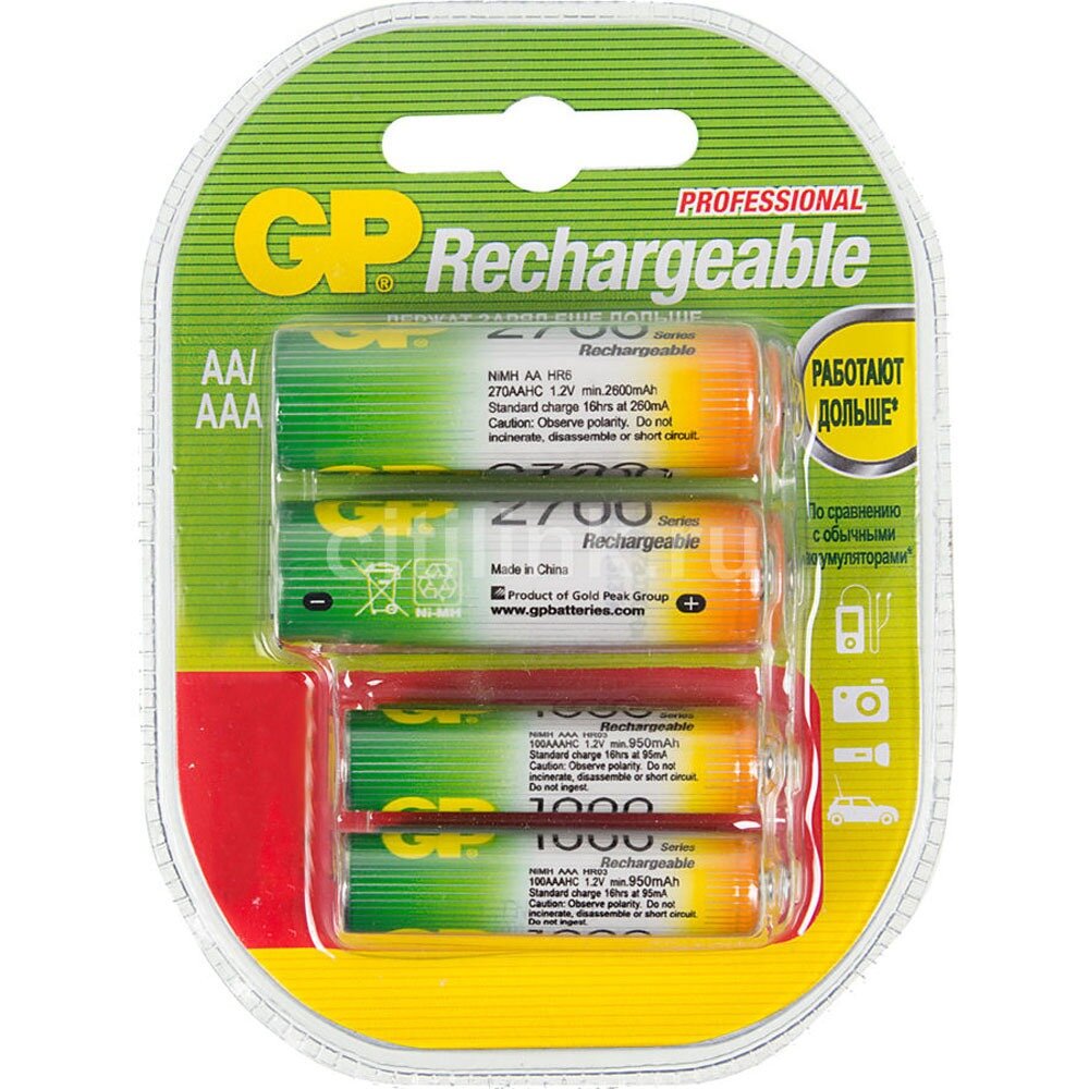 Аккумулятор GP 270AA/100AAAHCFR (2xAA 2700mAh+ 2AAA 1000mAh)