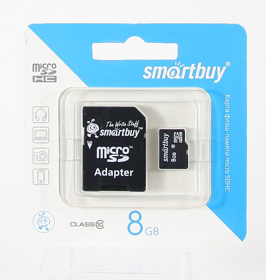 Карта памяти MicroSDHC 8GB Class 10 Smart Buy + SD адаптер