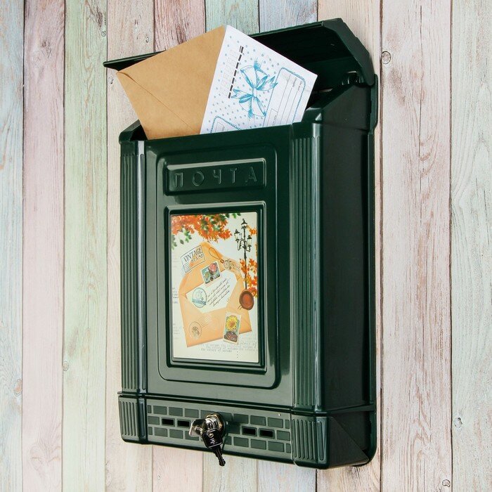 Ящик почтовый, пластиковый, «Декор», с замком, зелёный - фотография № 2