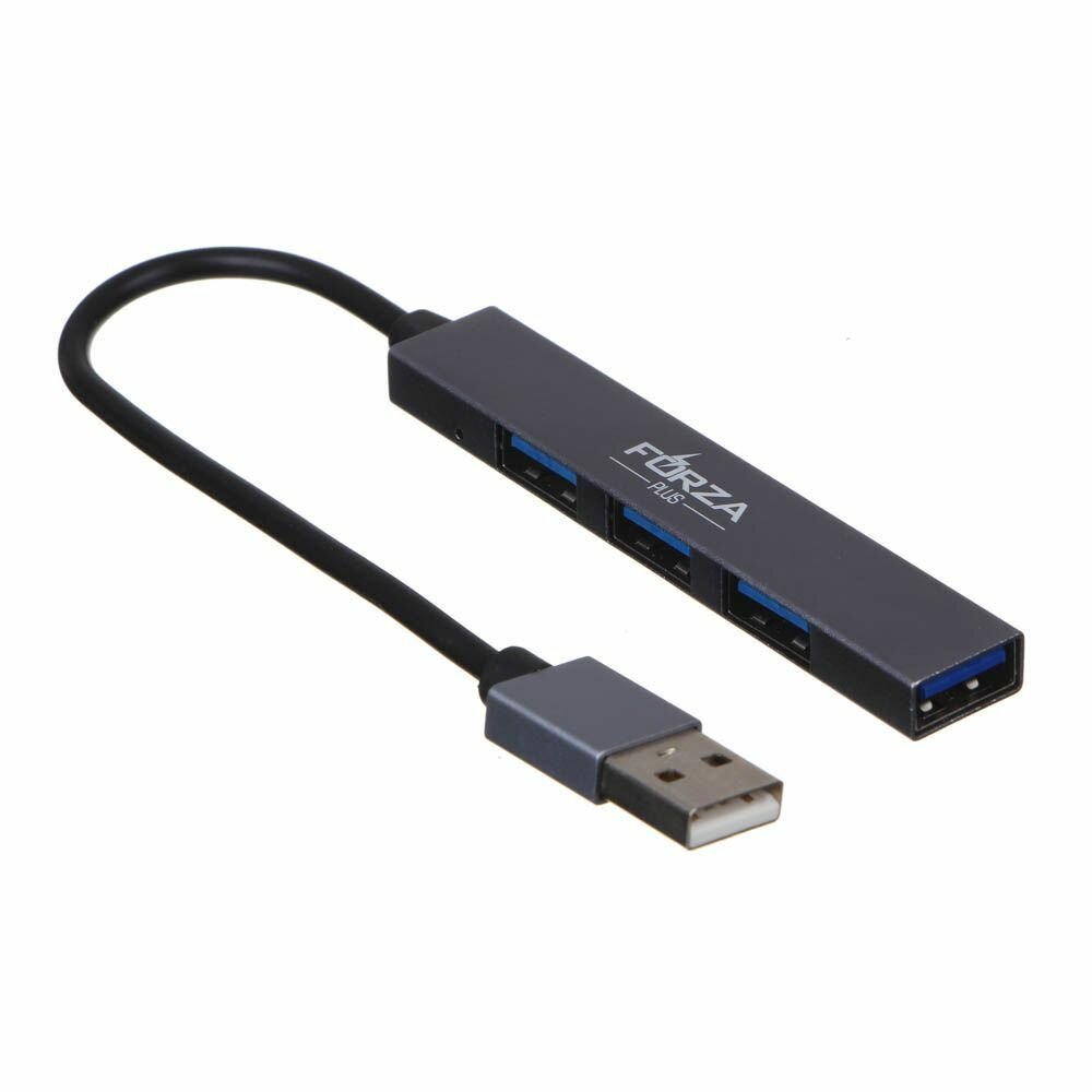 FORZA USB-хаб 4 в 1, 4xUSB 2.0, штекер USB, корпус металлик, пластик