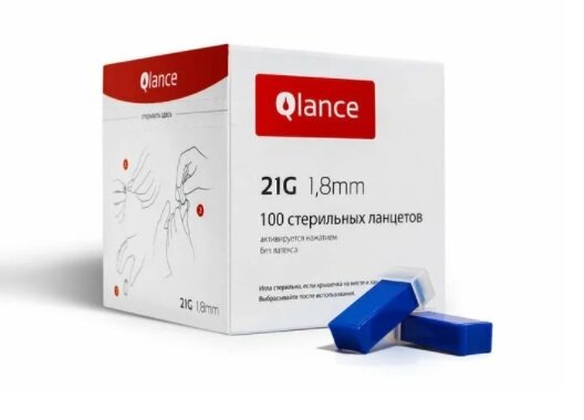 Ланцеты автоматические (скарификатор) Qlance Universal 21G 1,8 мм (100 шт), синие