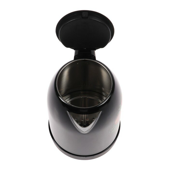 Чайник электрический "Добрыня" DO-1215, металл, 2 л, 2200 Вт, черный с цветами - фотография № 3