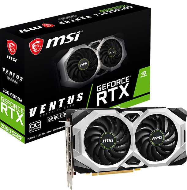 Видеокарта MSI PCI-E RTX 2060 VENTUS GP OC NVIDIA GeForce RTX 2060 6144Mb 192 GDDR6 1665/14000 HDMIx1 DPx3 HDCP Ret