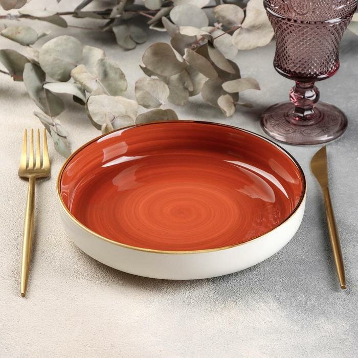 Блюдо керамическое сервировочное «Сапфир», 20,5×4 см, цвет оранжевый - фотография № 2