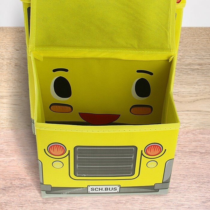 Короб стеллажный для хранения с крышкой «Школьный автобус», 55×25×25 см, 2 отделения, цвет жёлтый - фотография № 3