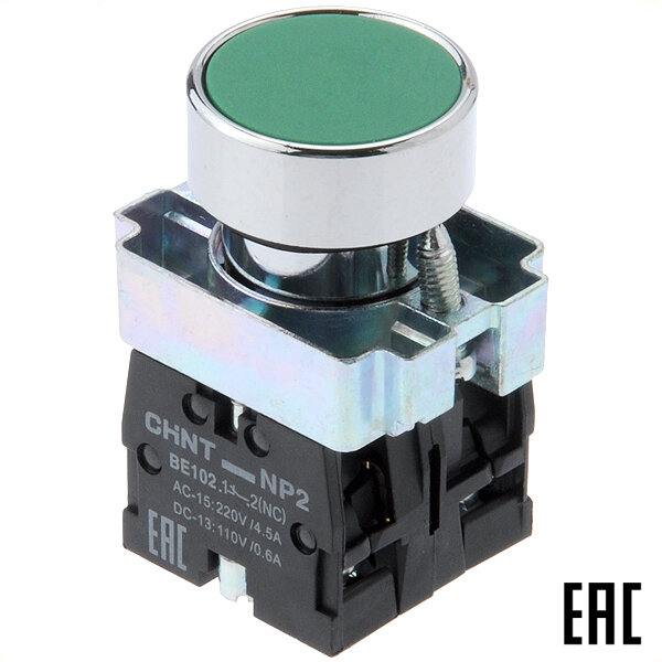 фото Выключатель кнопочный 573763 NP2-BA35 зеленый 1з+1р без фиксации (CHINT)