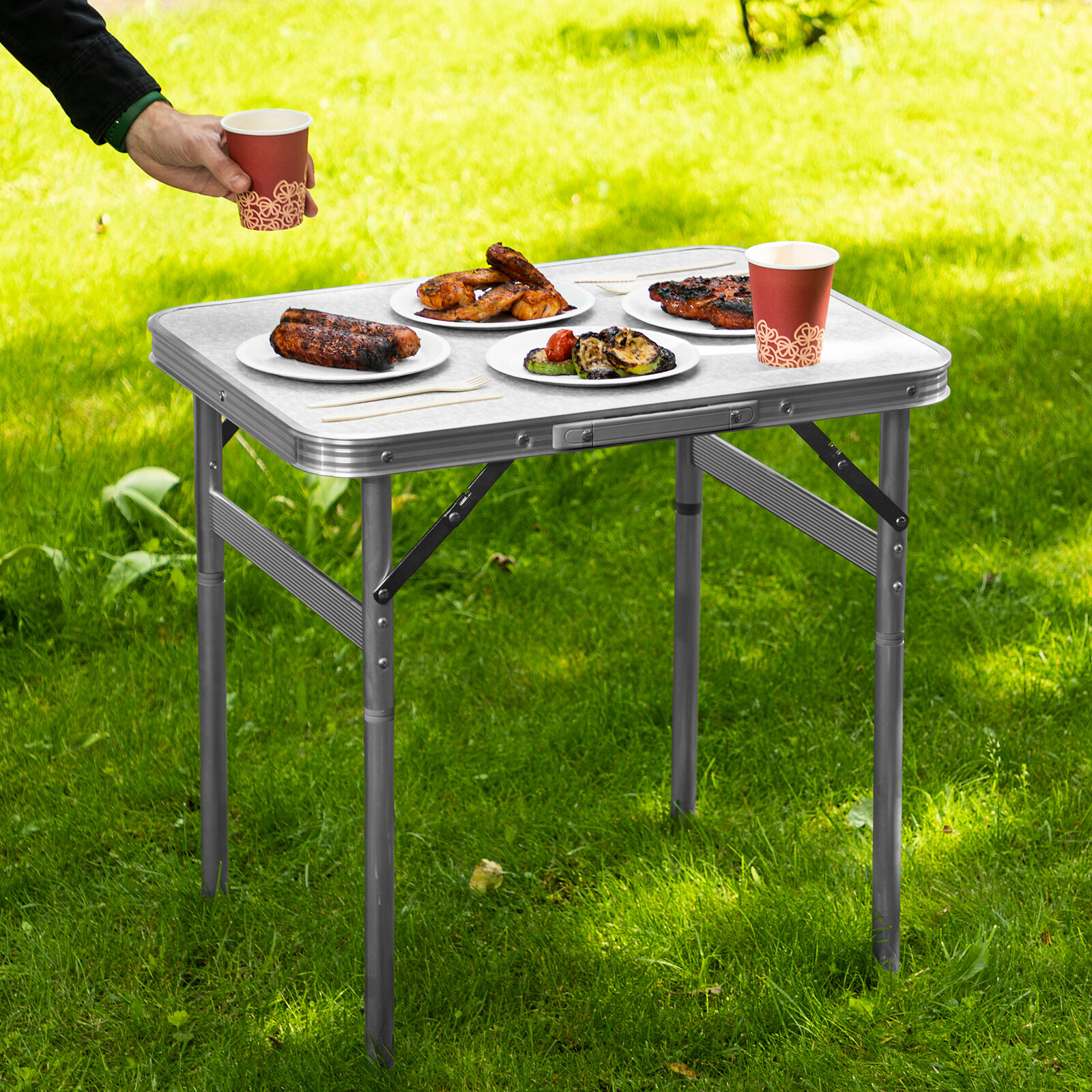 фото Стол складной алюминиевый, столешница МДФ, 600 х 450 х 250/590 Camping Palisad