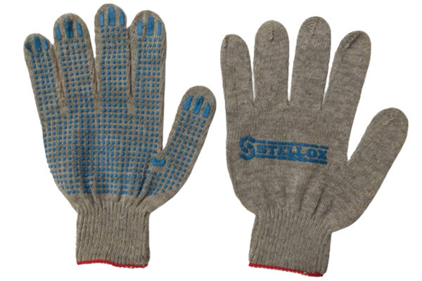 фото Перчатки трикот Лайт с покрытием ПВХ Точка 7 5 класс вязки 4 нитки серые