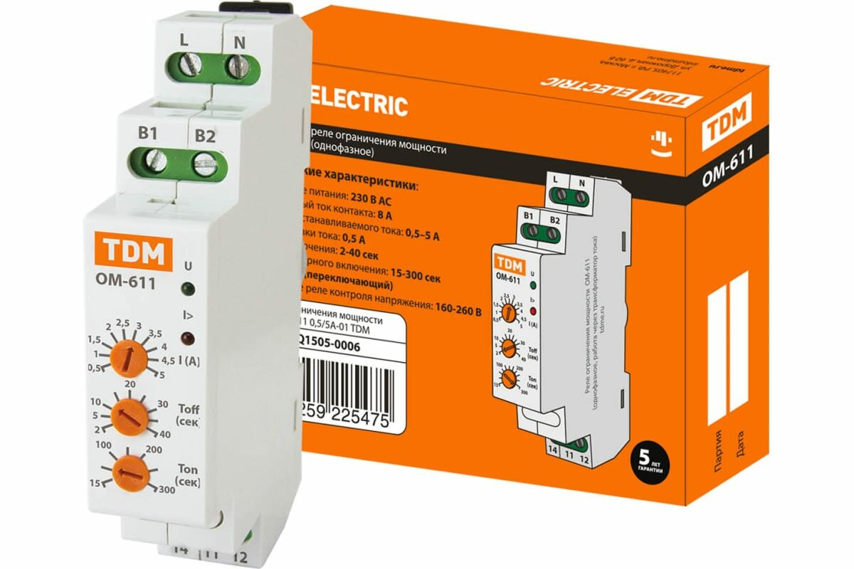 TDM Реле ограничения мощности ОМ-611 0,5/5А-01 (1ф, через ТТ, 0,5-5А) SQ1505-0006