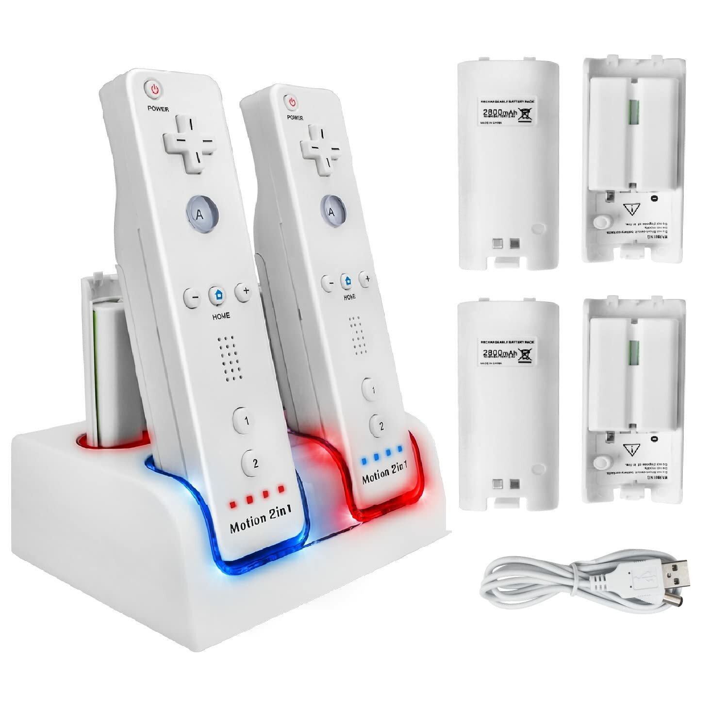 Зарядная станция Charge Dock 4-портовое зарядное устройство для пульта дистанционного управления Wii с 4 аккумуляторами емкостью 2800 мАч
