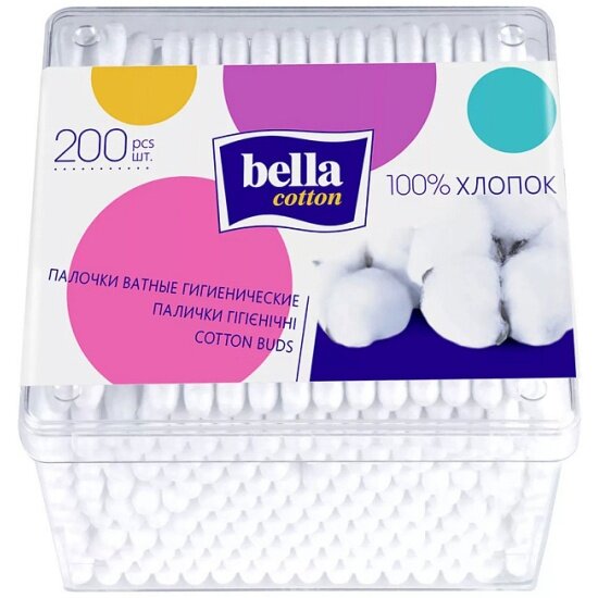 Ватные палочки Bella Cotton в квадратной пласт.упак, 200 шт