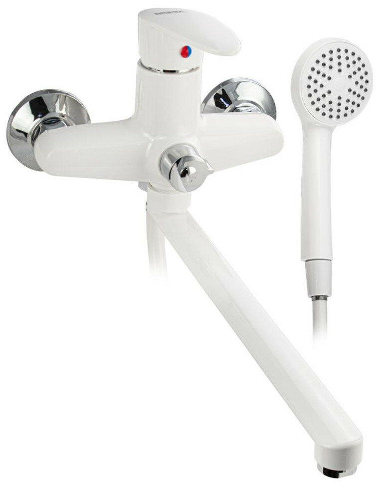 фото BRIMIX 5561 Смеситель в ванную, длинный излив, шаровый, из высокопрочного пластика АБС, белый (Смеситель для ванны)