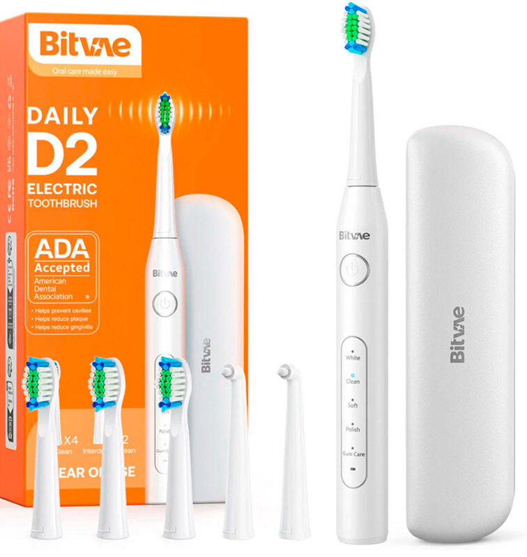 Электрическая зубная щетка Bitvae D2 Daily Toothbrush (Футляр + подставка + 4 насадки + колпачок для насадок + 2 internal brushheads) (D2 + Case) GLOB