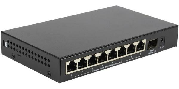 Unmanaged Switch 8x100Base-TX PoE, 1x1000Base-X SFP, PoE Budget 80W, metal case