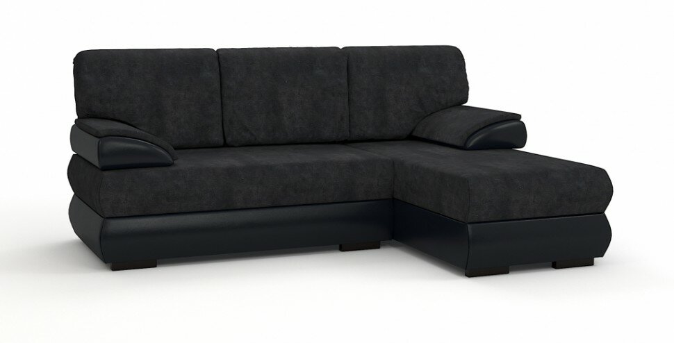 Угловой диван Фиджи велюр черный + экокожа черный (независимый пружинный блок)