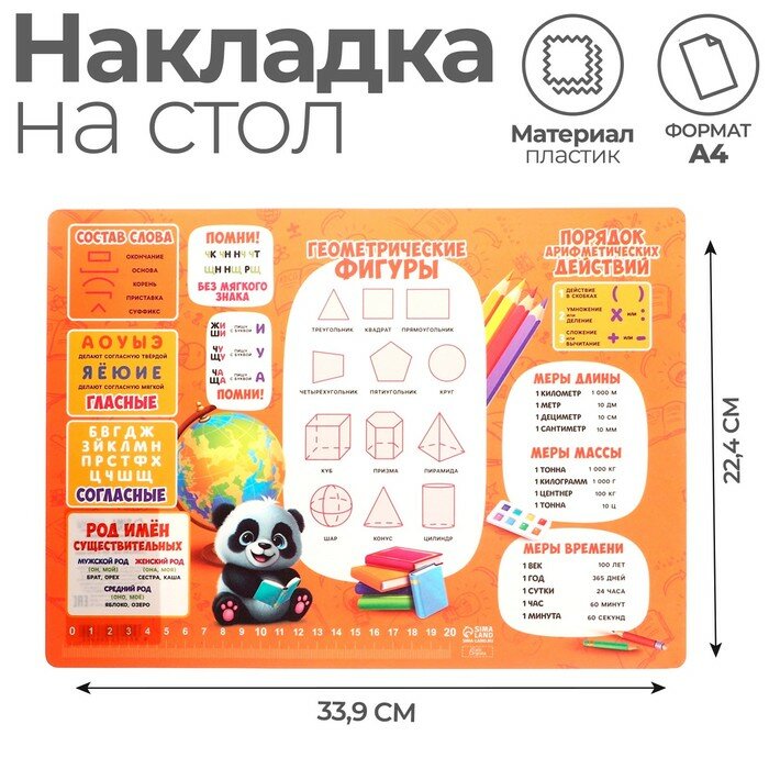Накладка на стол пластиковая А4 (339 х 224 мм) 500 мкм, Обучающая, КН-4 "Развивашка", 10228664