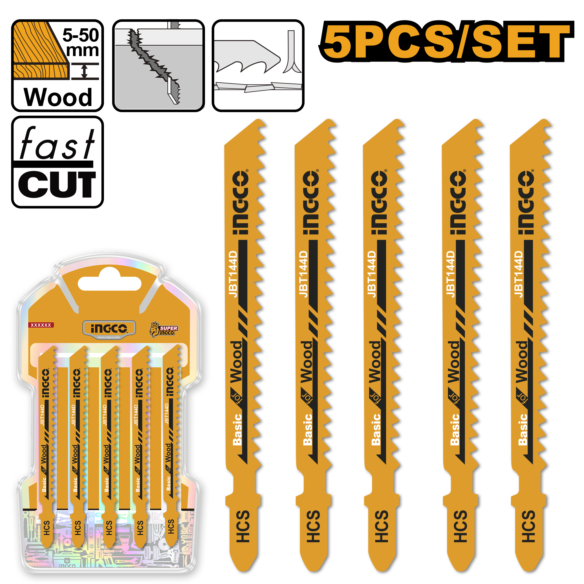 фото Набор полотен для лобзика по дереву INGCO JBT144D