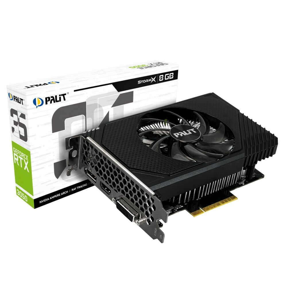 Palit Видеокарта Palit RTX3050 STORMX 8GB |NE63050018P1-1070F| GDDR6 128bit DVI HDMI DP |NE63050018P1-1070F| GDDR6 128bit DVI HDMI DP GeForce RTX 3050