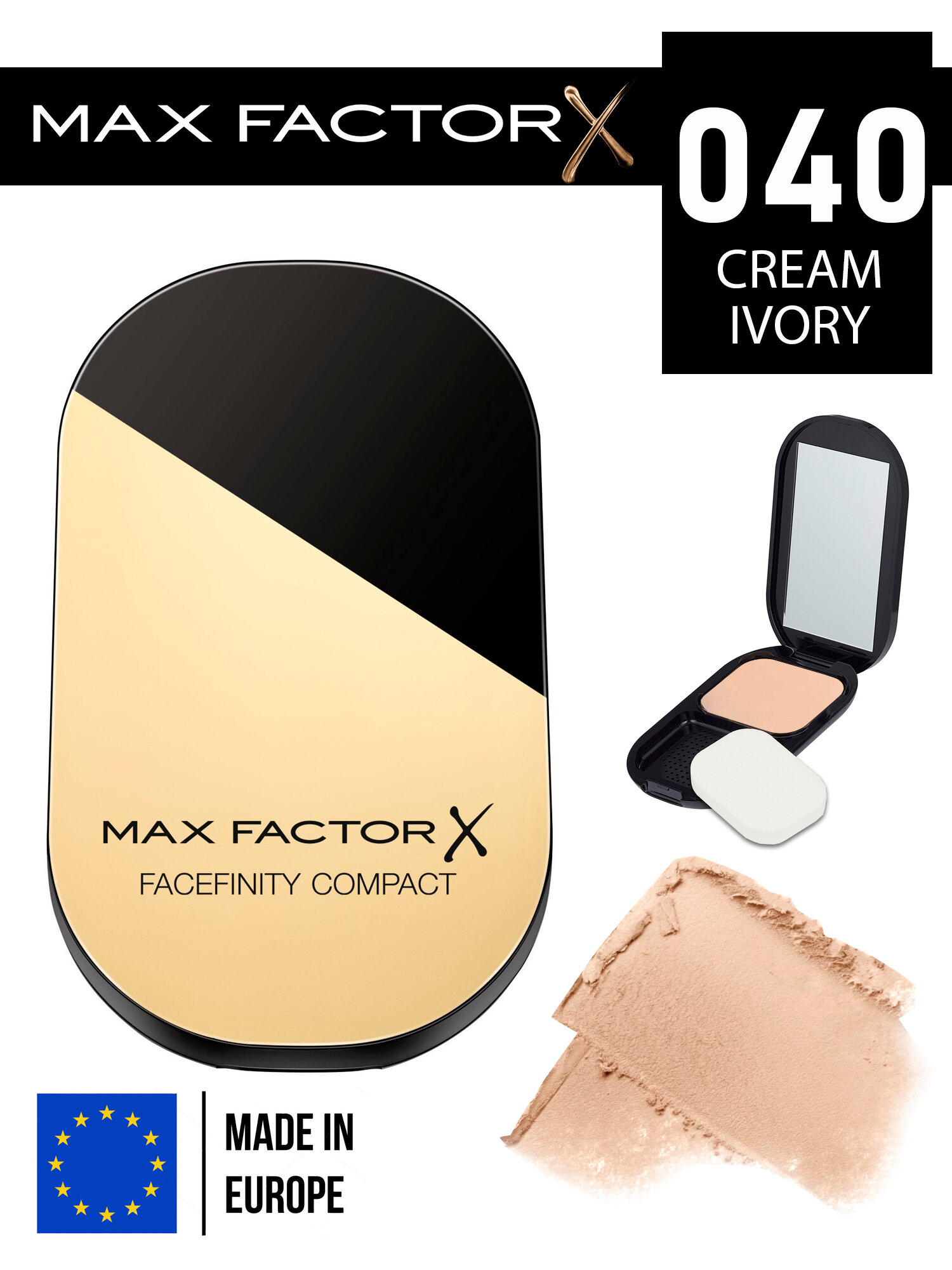 Компактная пудра Max Factor Facefinity Compac, тон 040 Cream Ivory