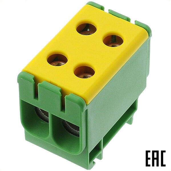 фото Клемма КЕ66.3(R) винтовая жёлто-зелёная 1 полюс на 4 проводника 2,5-50мм2 800В ширина 30мм Ensto